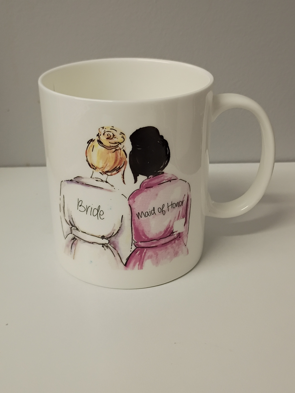Bride & Maid of Honor Ceramic Mug - White with Pink Accent